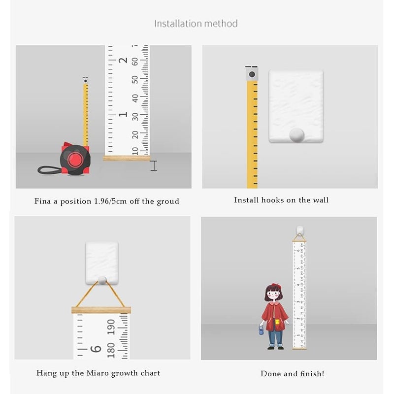 MinoMia Kids Growth Chart, Wood Frame Fabric Canvas Height Measurement Ruler from Baby to Adult for Child's Room Decoration 7.9 x 79in (7.9 x 79in, Blue Dinosaur) - Image 3